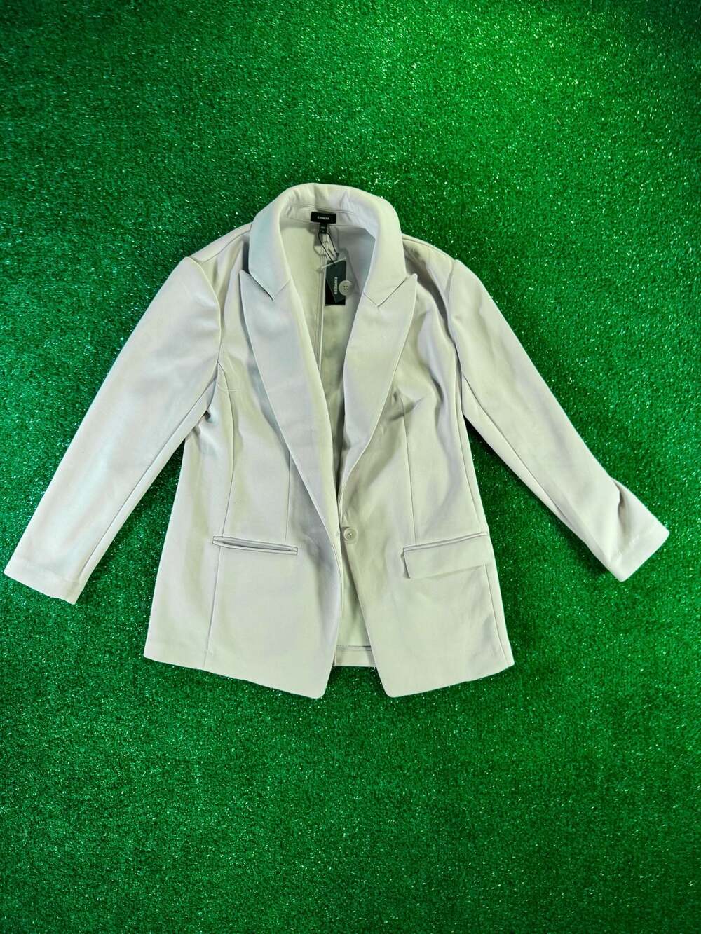 Express Knit Single Button Blazer Jacket Light Grey Size S